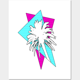 Retrowave Palm Tree in Cyan and Magenta Triangles Posters and Art